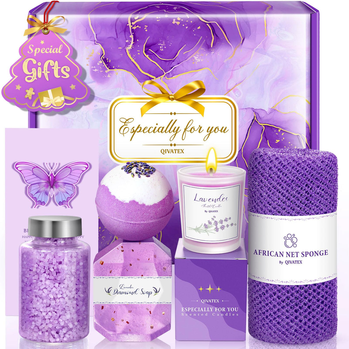 Qivatex Lavender Gift Set including bath bombs and candle