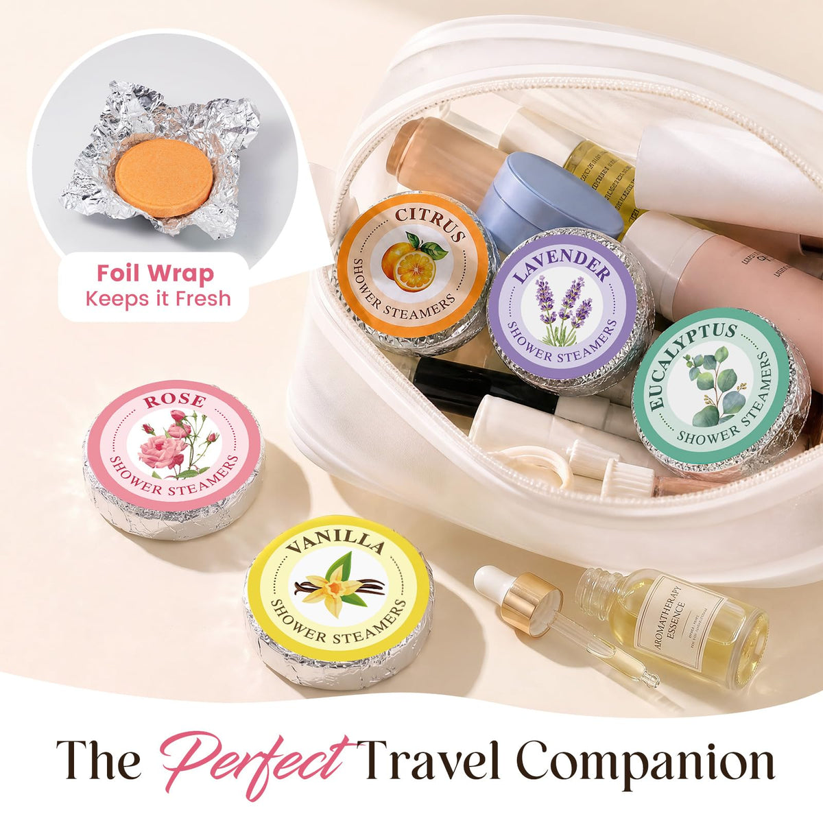 Qivatex Shower Steamers Aromatherapy Gift Set side view