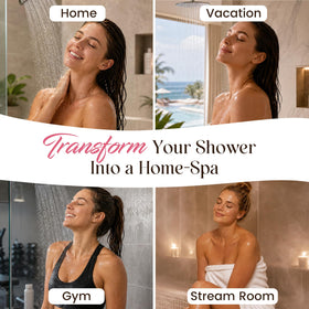 Qivatex Shower Steamers displayed with bath accessories