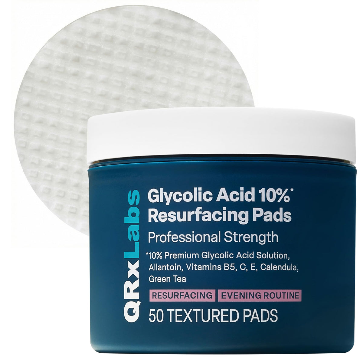 QRxLabs Glycolic Acid Pads 10% jar front view