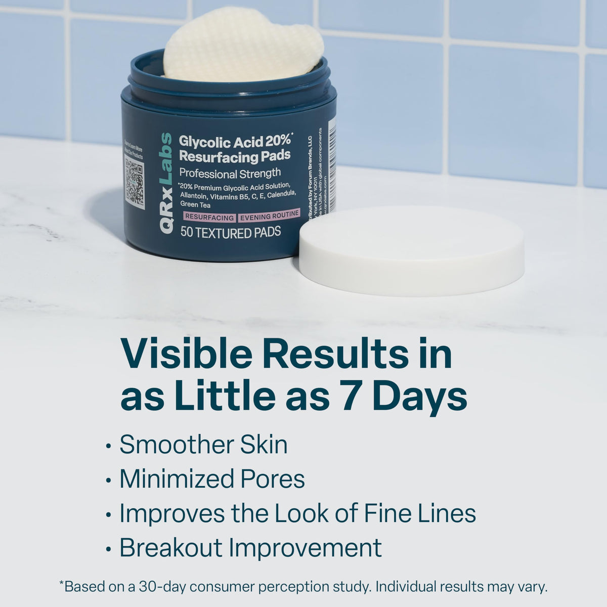 QRxLabs Glycolic Acid Pads being applied to skin