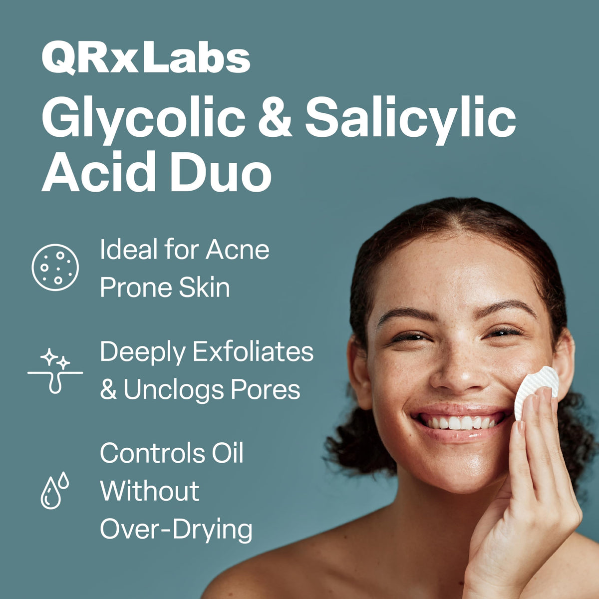 QRxLabs Salicylic & Glycolic Acid Pads jar with 50 pads