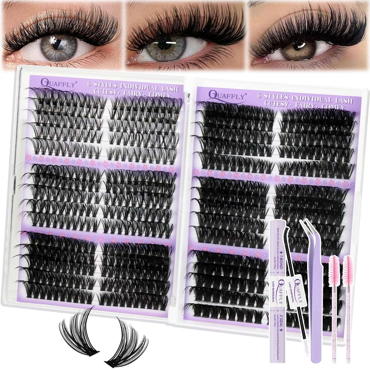 QUAFFLY 570 Pcs Individual Cluster Lash Extensions Kit front view