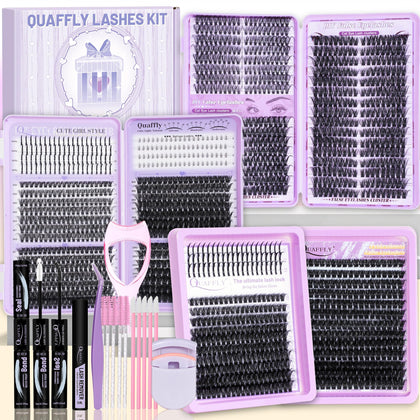 QUAFFLY Lash Clusters Kit 1790Pcs with four trays of lashes