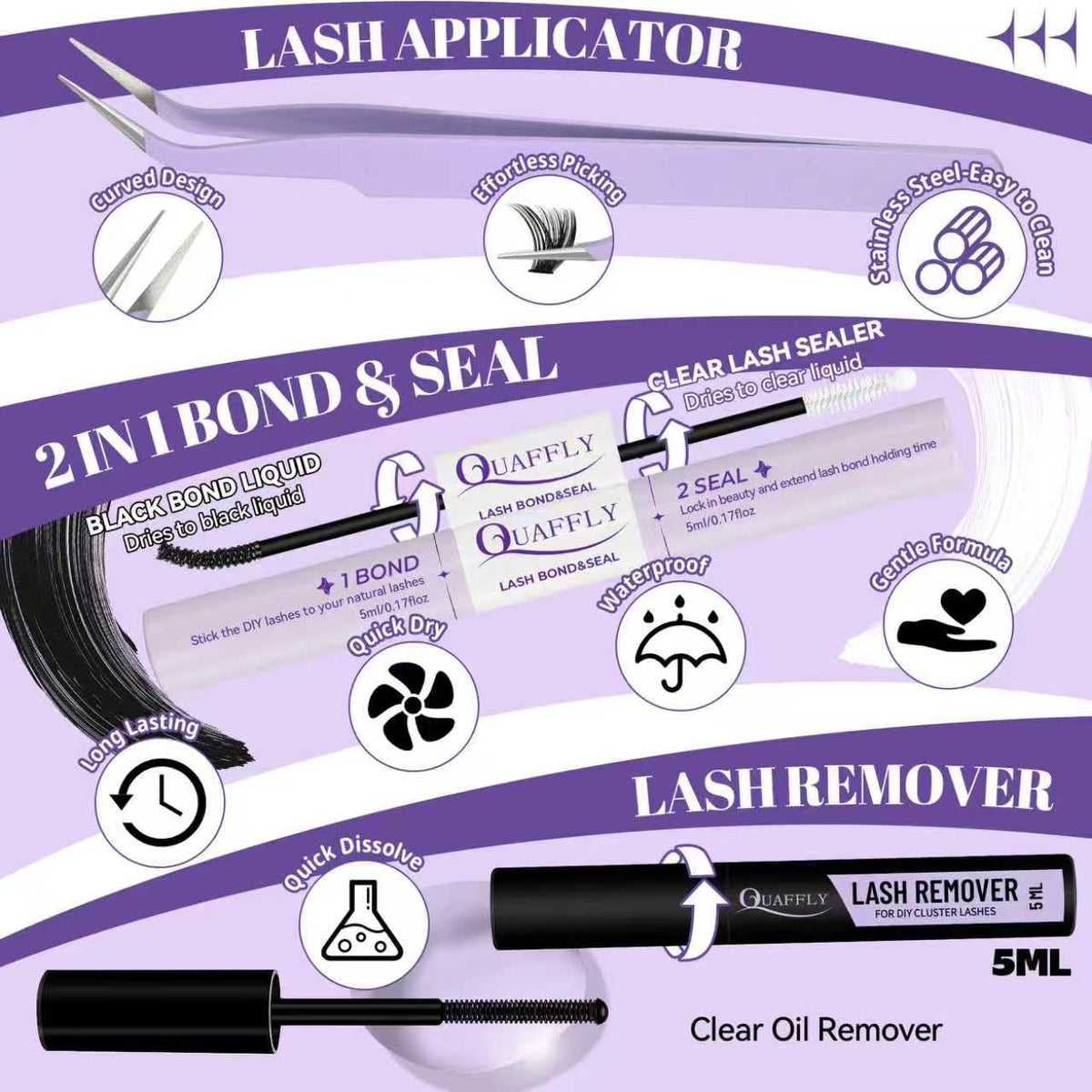 QUAFFLY Lash Clusters Kit packaging with all components