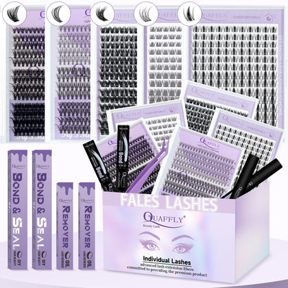 QUAFFLY Lash Clusters Kit with 5 styles and tools
