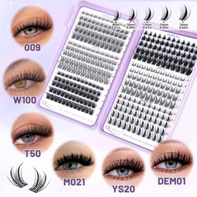 QUAFFLY Lash Clusters Kit with various lash styles displayed