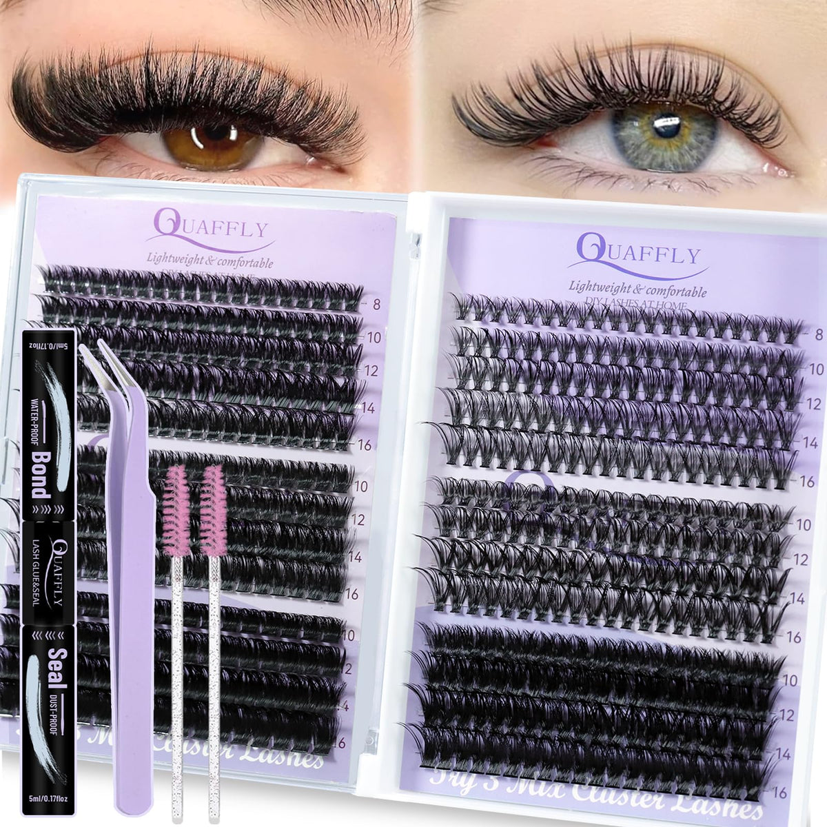QUAFFLY Lash Extension Kit with 6 styles of lashes and tools