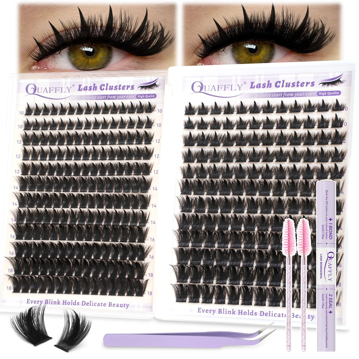 QUAFFLY Spike Lash Clusters Kit 120D and 150D front view