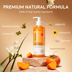 QualiLife Persimmon Body Wash in bathroom setting