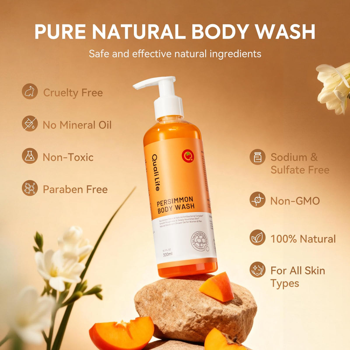 QualiLife Persimmon Body Wash packaging details