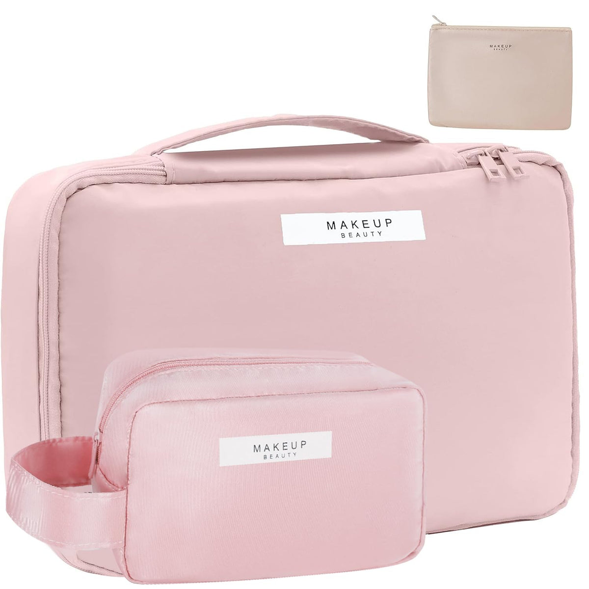 Queboom Travel Makeup Bag front view showing large capacity