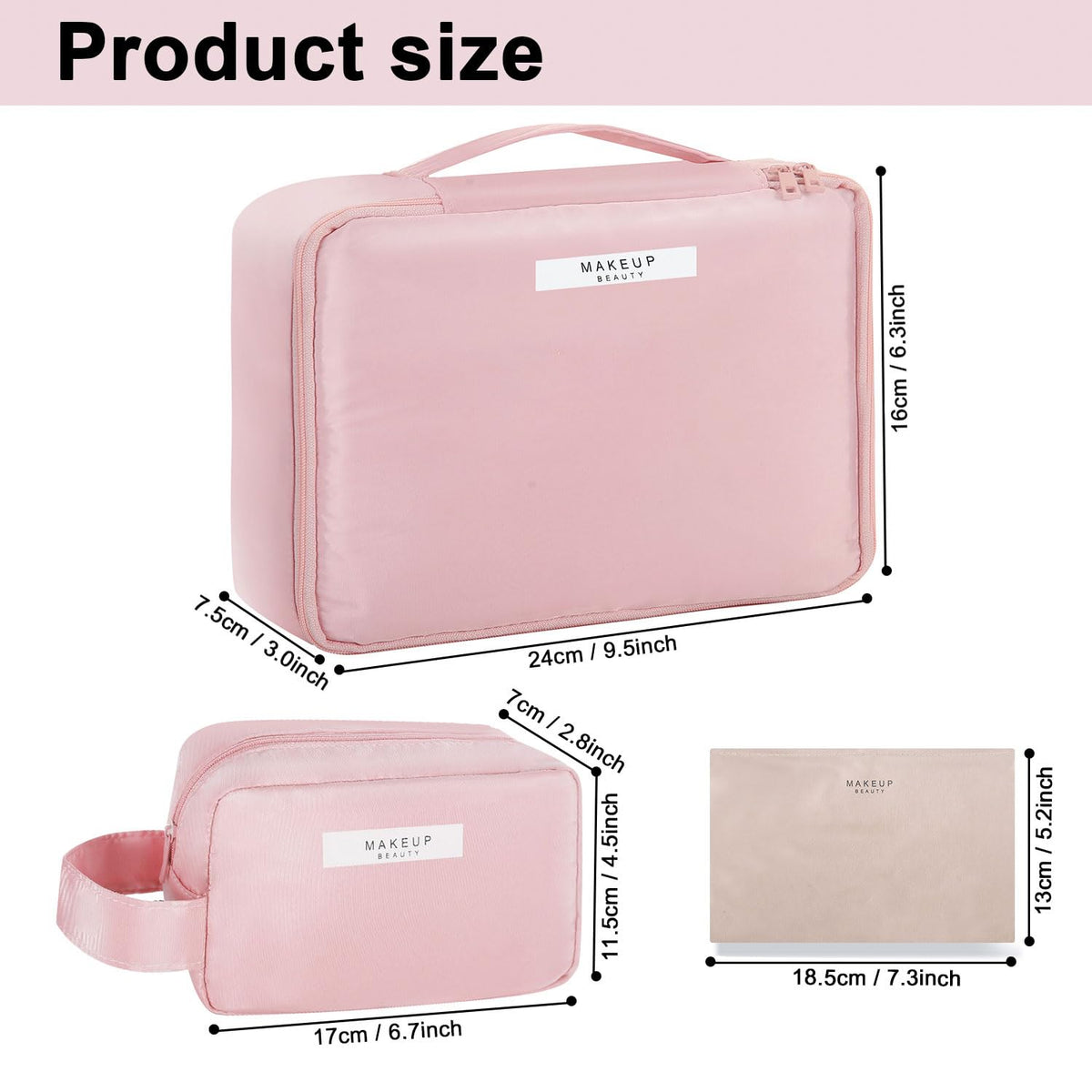 Queboom Travel Makeup Bag open with compartments and small bag