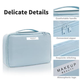 Queboom Travel Makeup Bag open with cosmetics inside