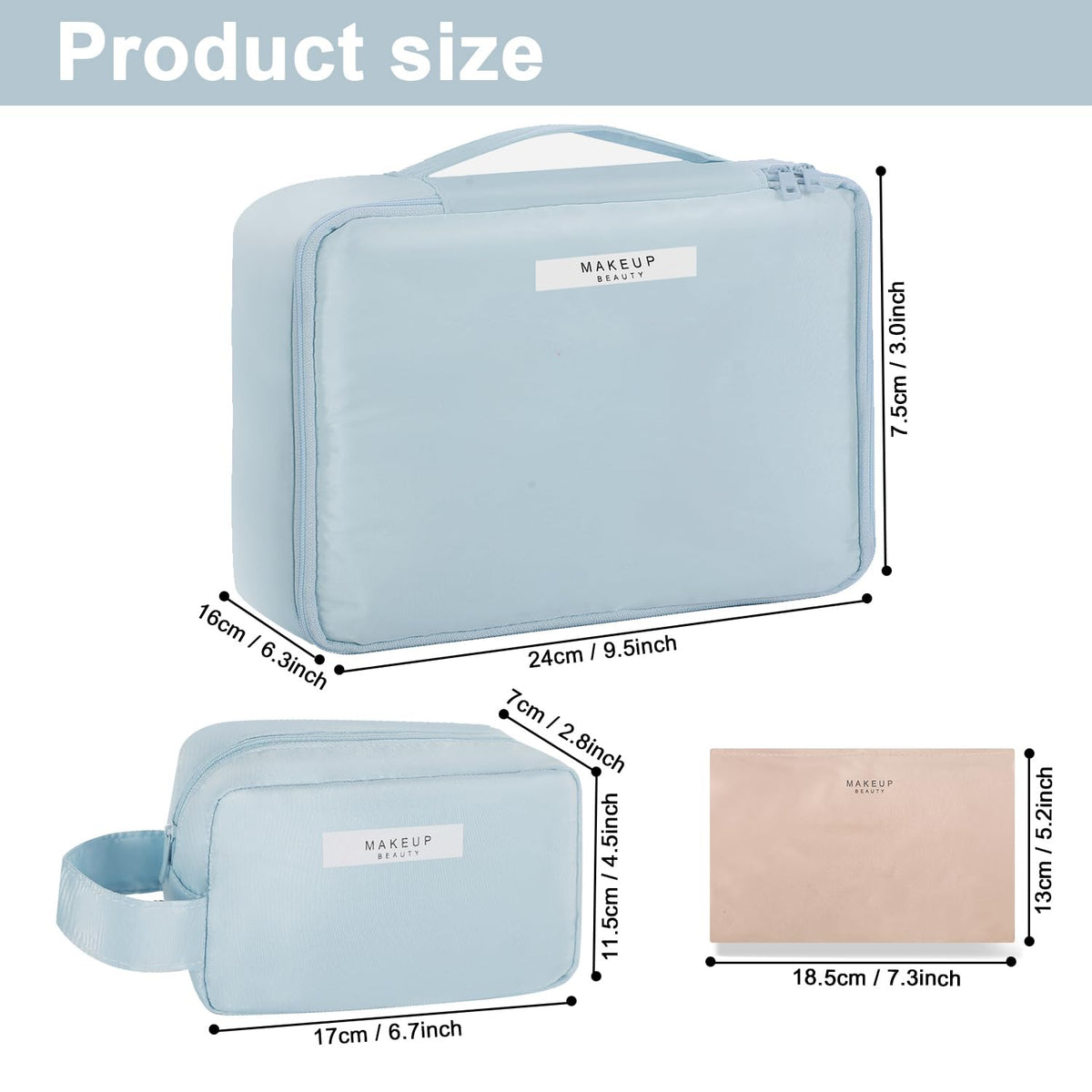 Queboom Travel Makeup Bag showing three compartments