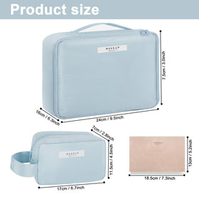 Queboom Travel Makeup Bag showing three compartments