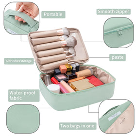Queboom Travel Makeup Bag side view displaying zipper