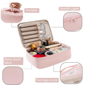 Queboom Travel Makeup Bag side view showcasing zipper design