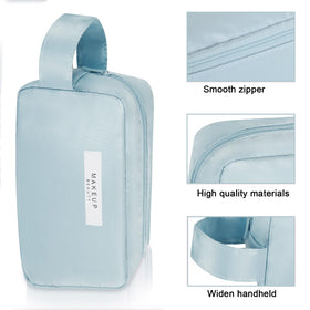 Queboom Travel Makeup Bag side view showing double zipper