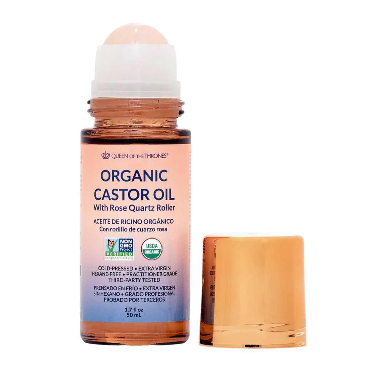 QUEEN OF THE THRONES Organic Castor Oil Rose Quartz Roll-On front view