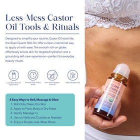 QUEEN OF THE THRONES Organic Castor Oil Rose Quartz Roll-On in use on skin