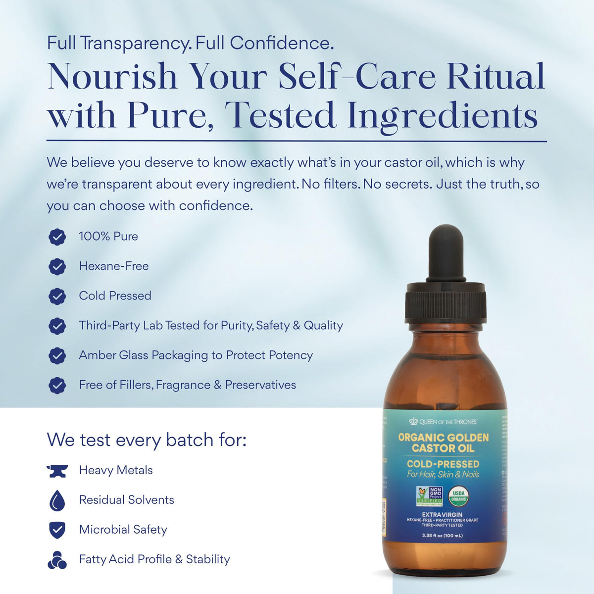 QUEEN OF THE THRONES Organic Golden Castor Oil in a self-care setup