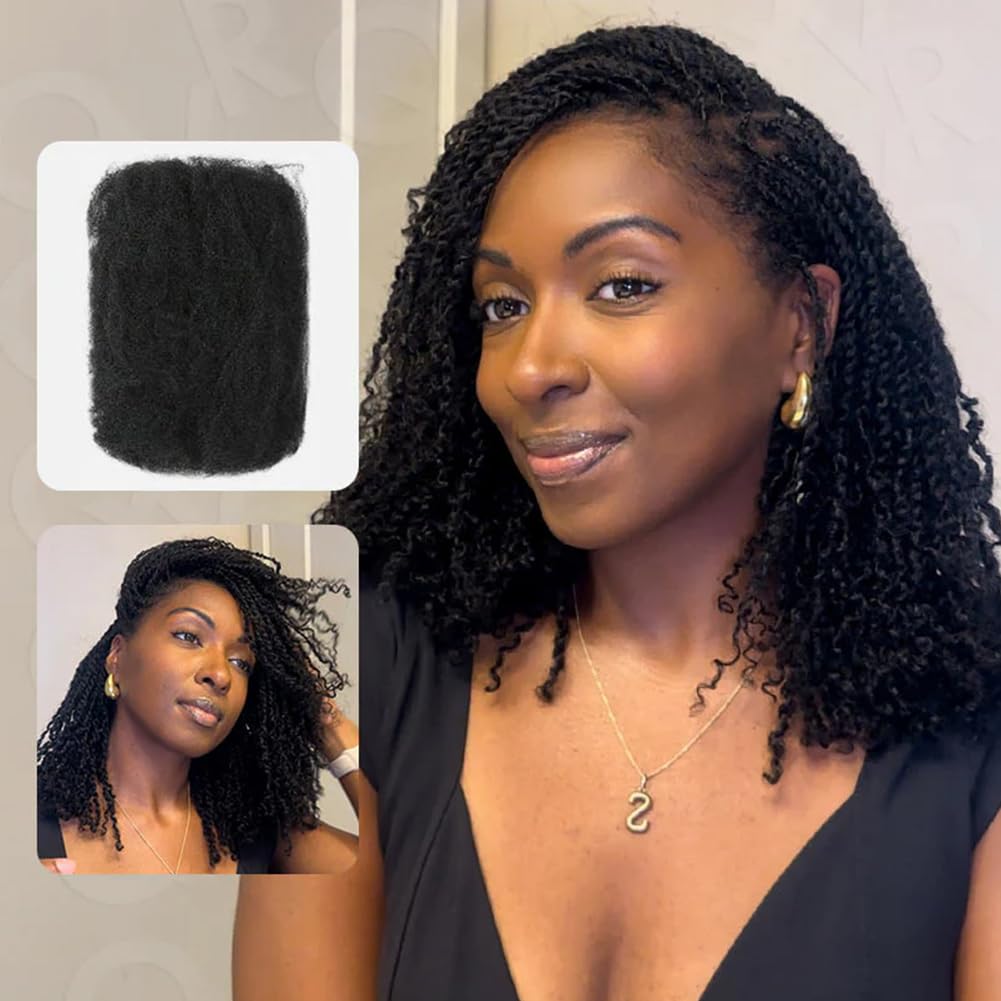 QUEEN VIRGIN REMY Afro Kinky Bulk Hair 12 inch natural black front view
