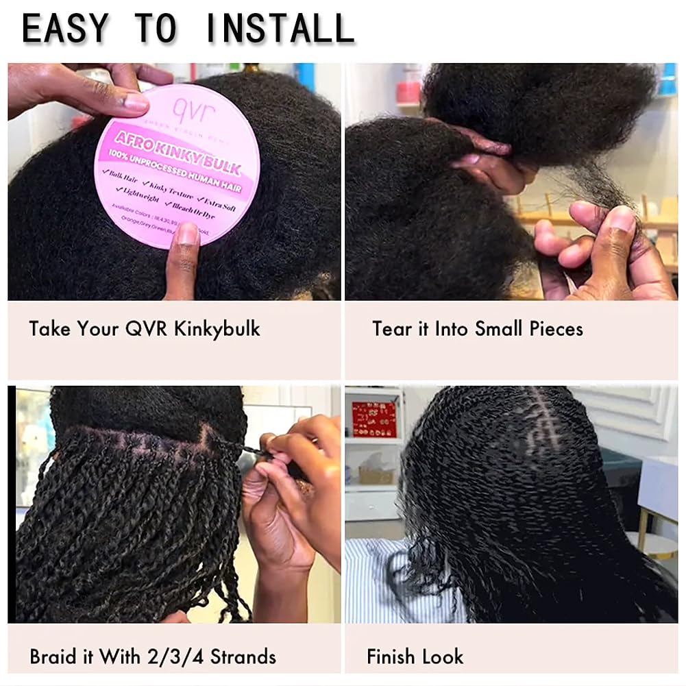 QUEEN VIRGIN REMY Afro Kinky Bulk Hair 50g tutorial guide