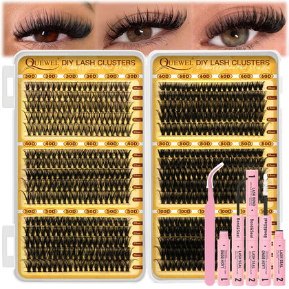 QUEWEL 580PCS Lash Clusters Kit front view with various densities