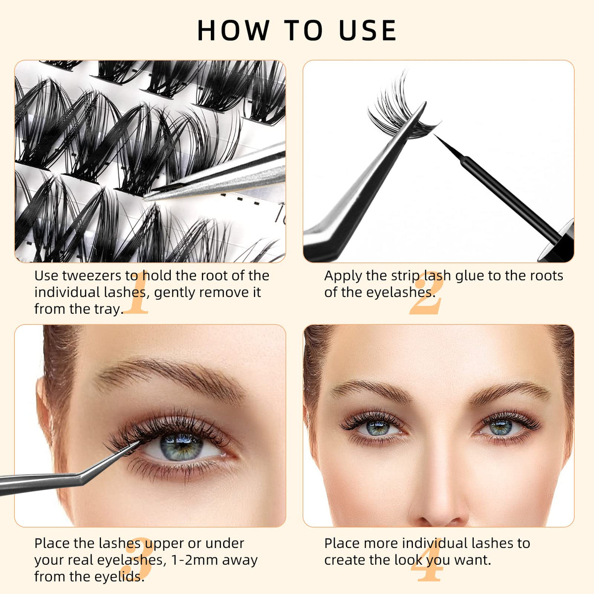 QUEWEL Cluster Lashes 30D 11mm individual lash close-up