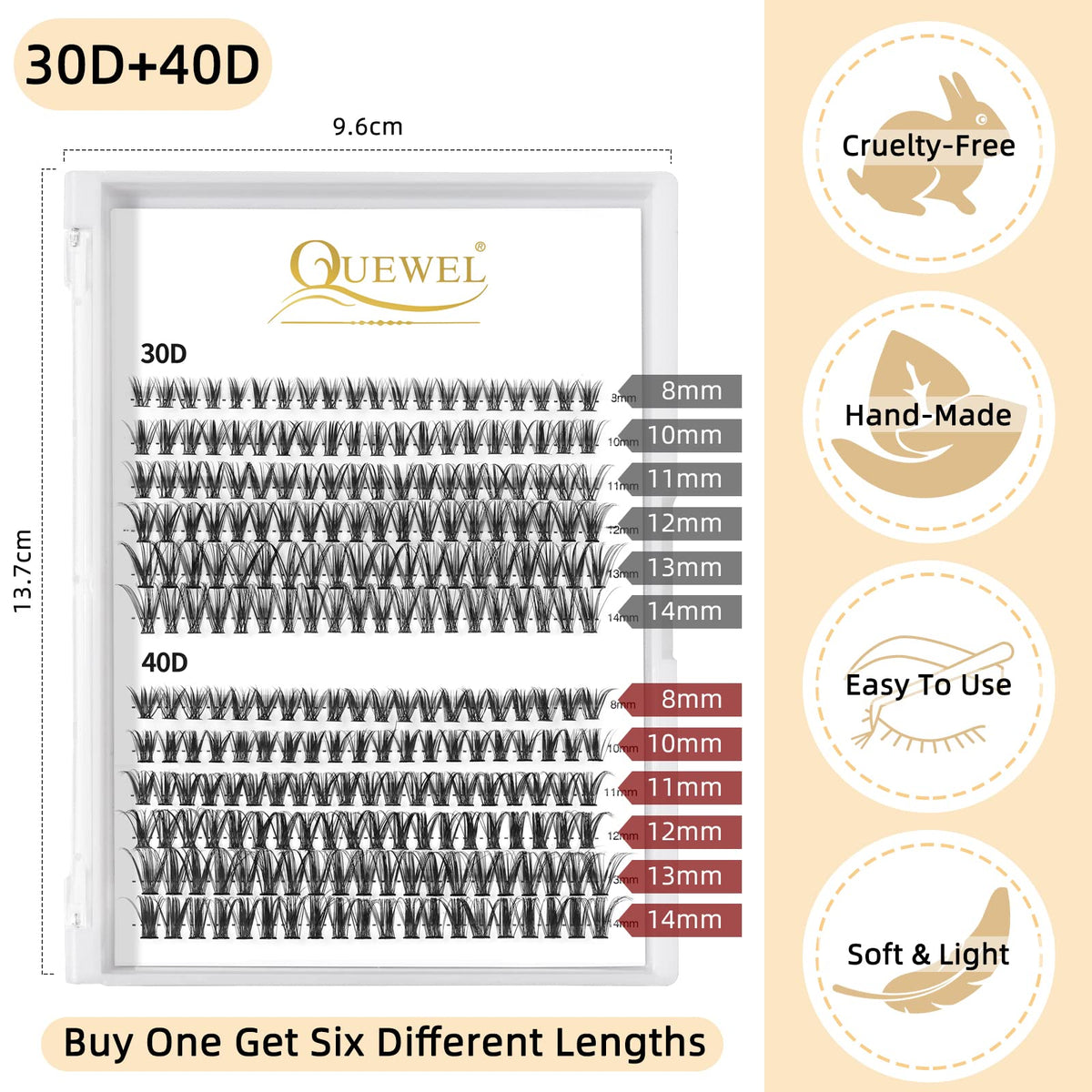 QUEWEL Cluster Lashes 30D 8mm individual lash close-up