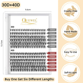 QUEWEL Cluster Lashes 30D 8mm individual lash close-up
