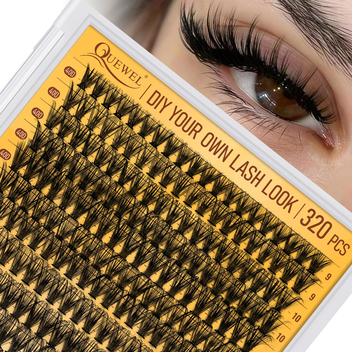 QUEWEL Lash Clusters 320Pcs tray with various lash lengths
