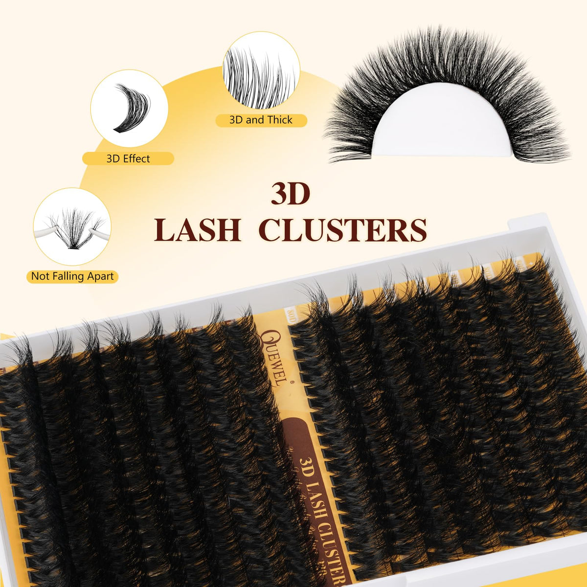QUEWEL Lash Clusters 80D+100D close-up showing different lengths