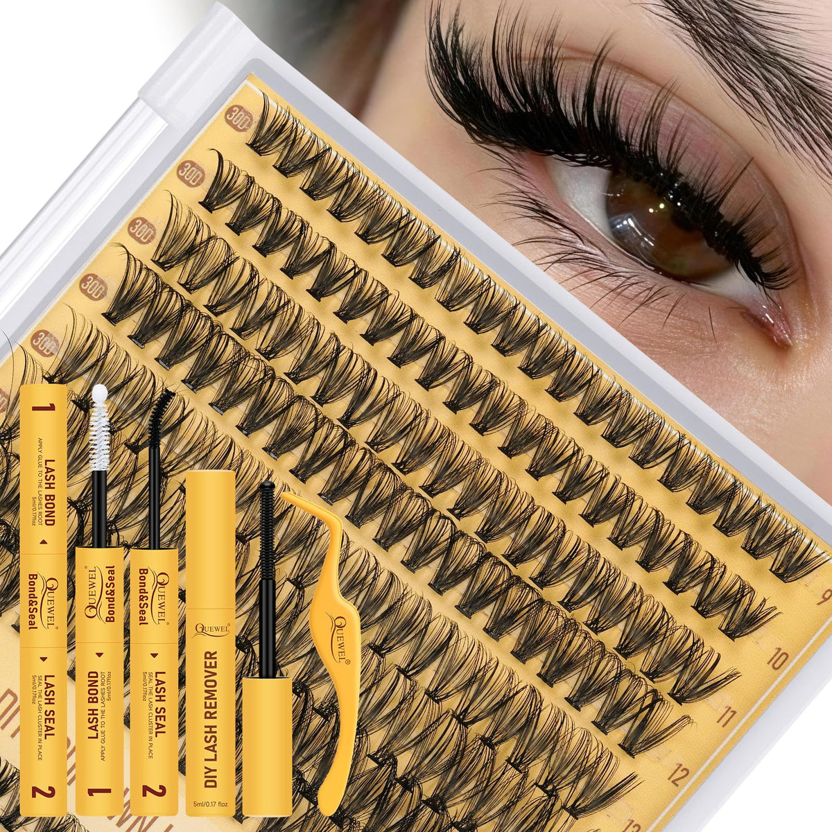 QUEWEL Lash Clusters Kit 320 pcs with applicator tool and glue remover