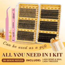 QUEWEL Lash Clusters Kit packaging showing included items