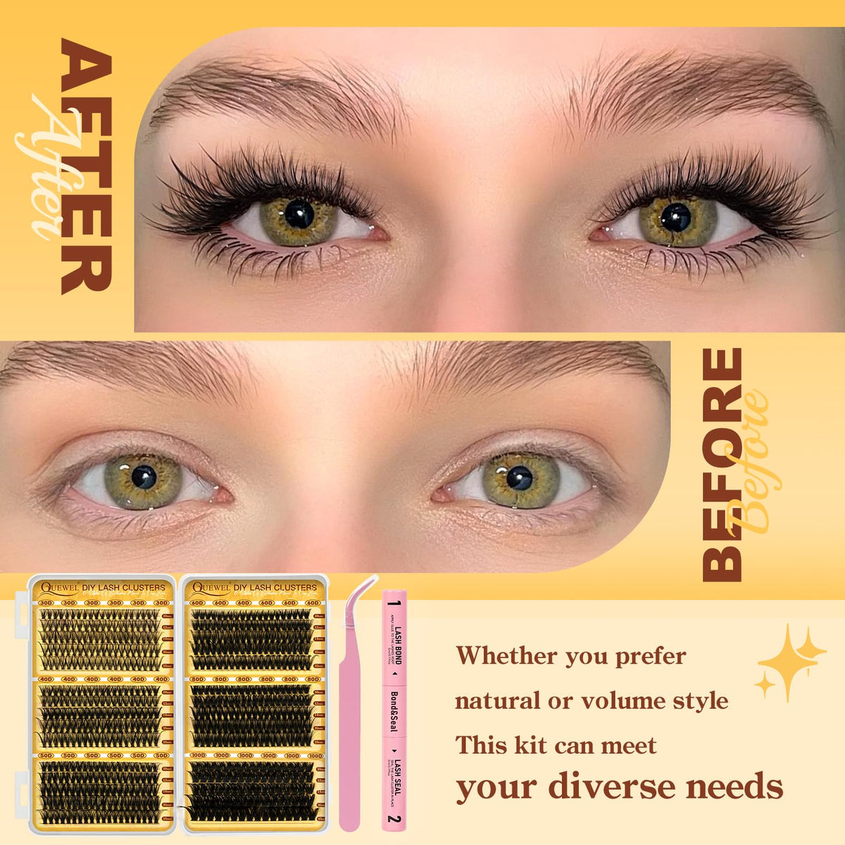 QUEWEL Lash Clusters Kit showcasing natural lash appearance