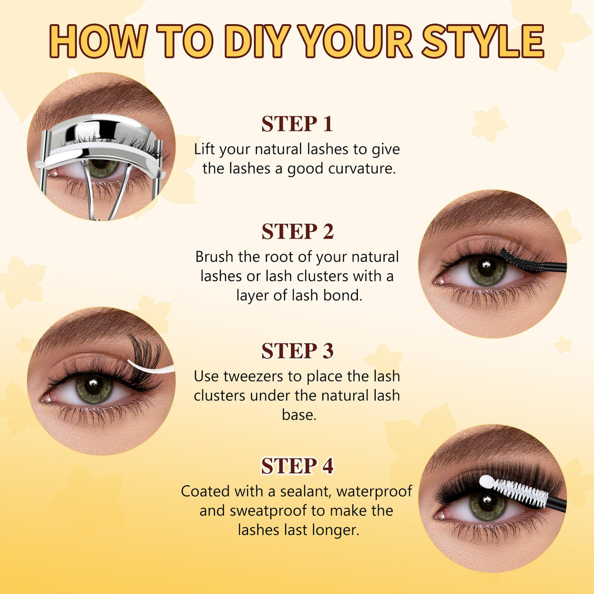 QUEWEL Lash Clusters Kit with lash bond and seal in use