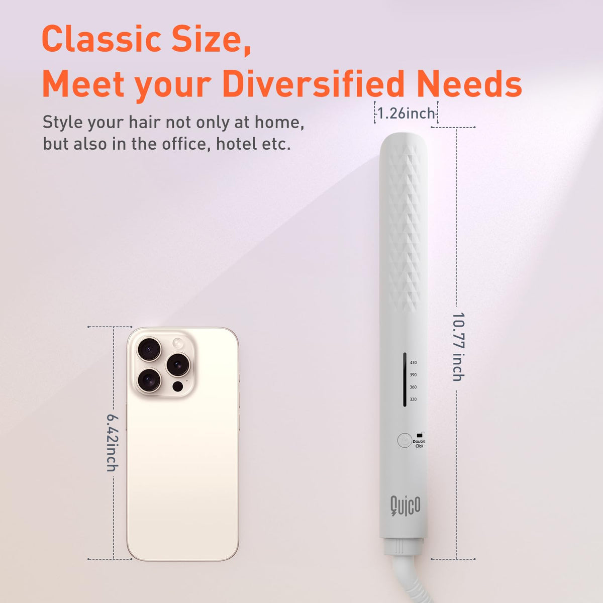 QUICO Hair Straightener displaying its fast heating feature