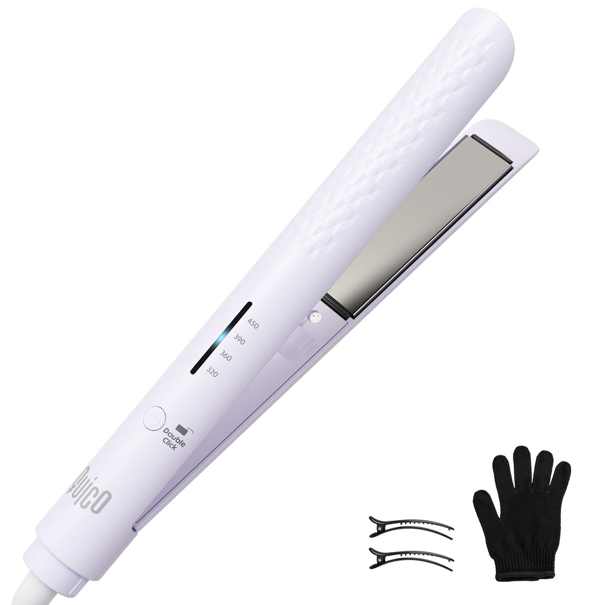 QUICO Hair Straightener front view with ceramic plates