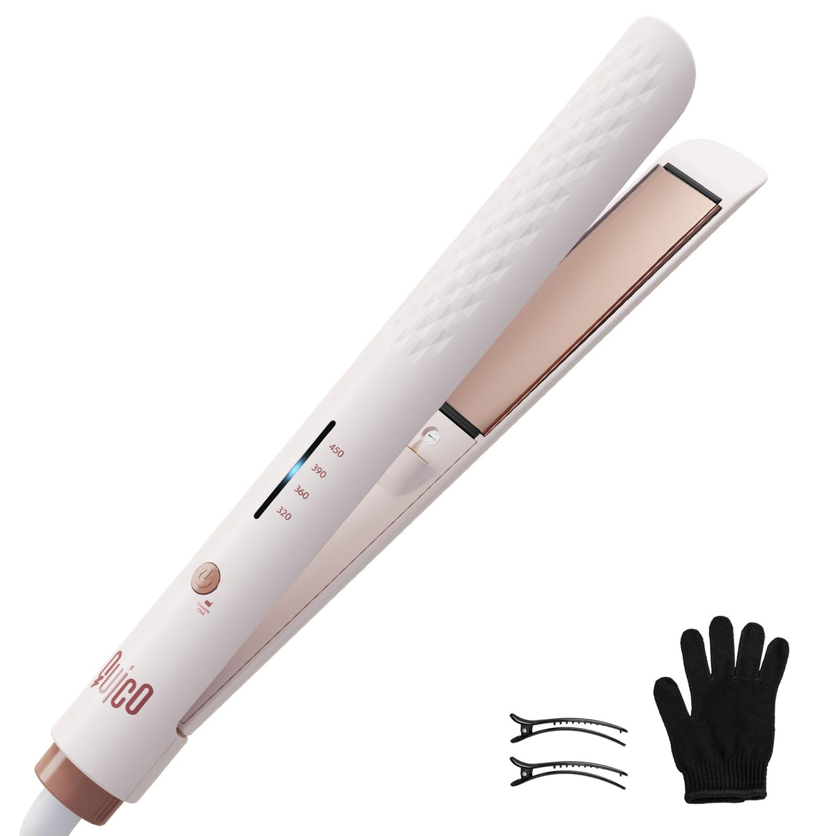 QUICO Hair Straightener front view with dual voltage feature