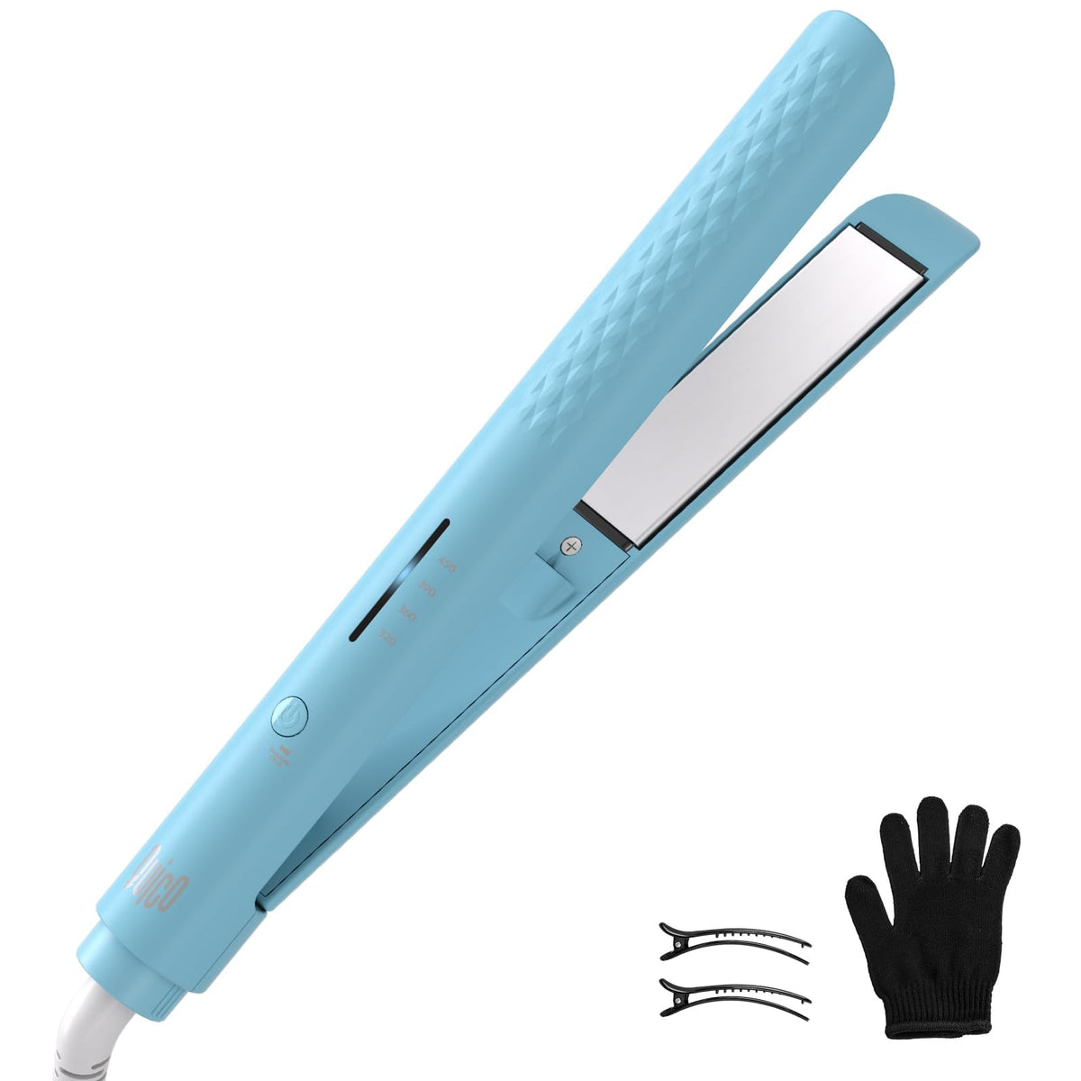 QUICO Hair Straightener front view with temperature settings