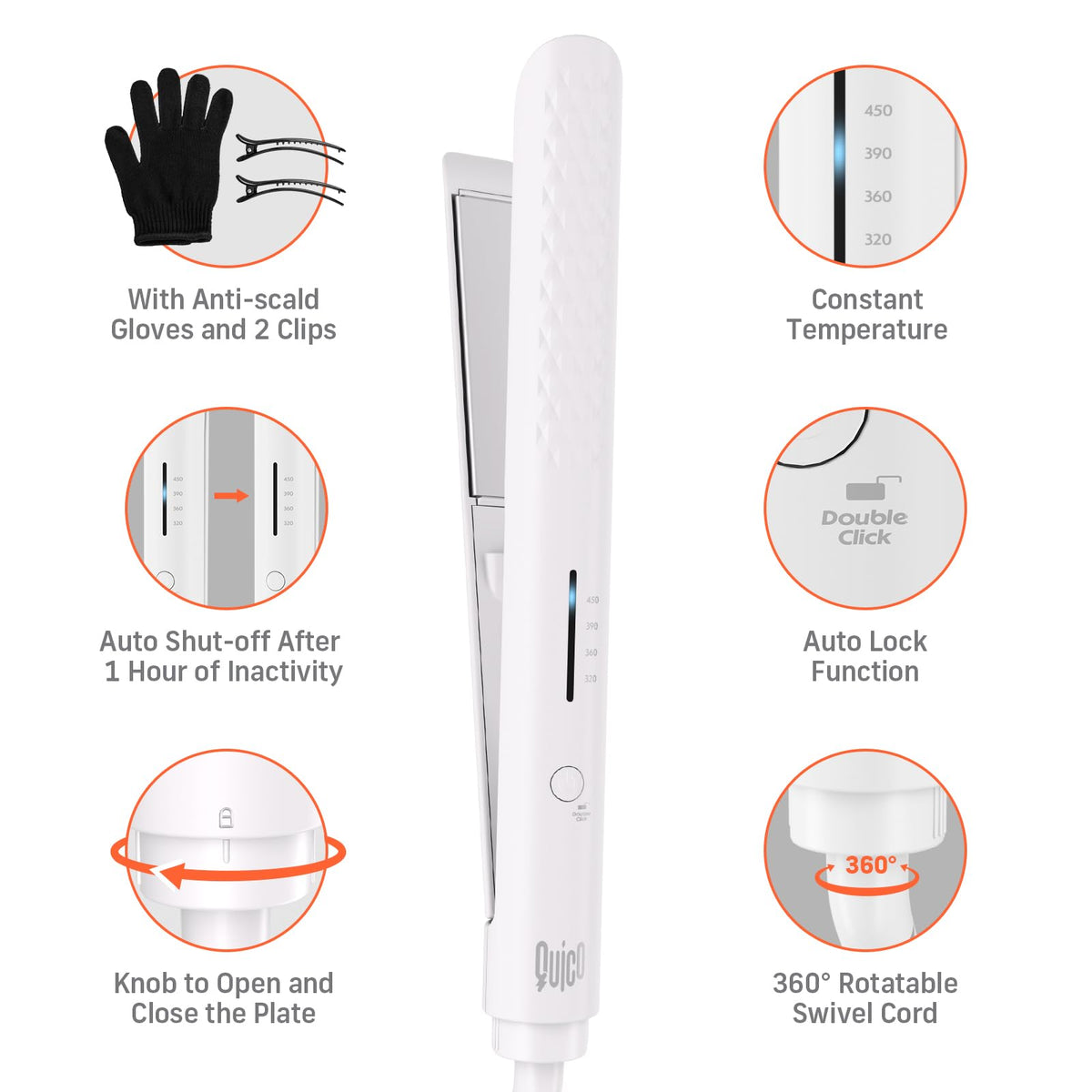QUICO Hair Straightener showcasing its dual voltage capability