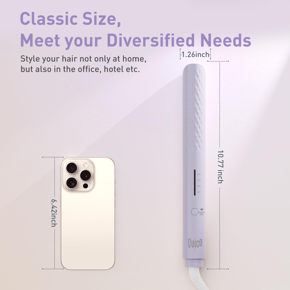 QUICO Hair Straightener showing temperature controls