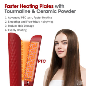 QUICO Hair Straightener with clips and glove on a vanity