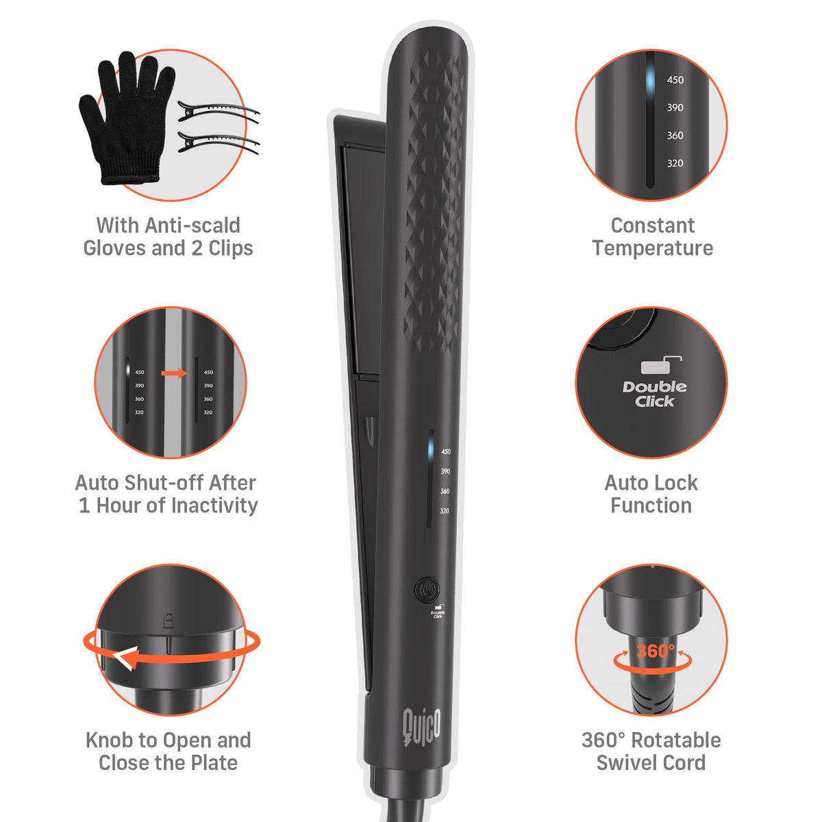 QUICO Hair Straightener with temperature memory feature
