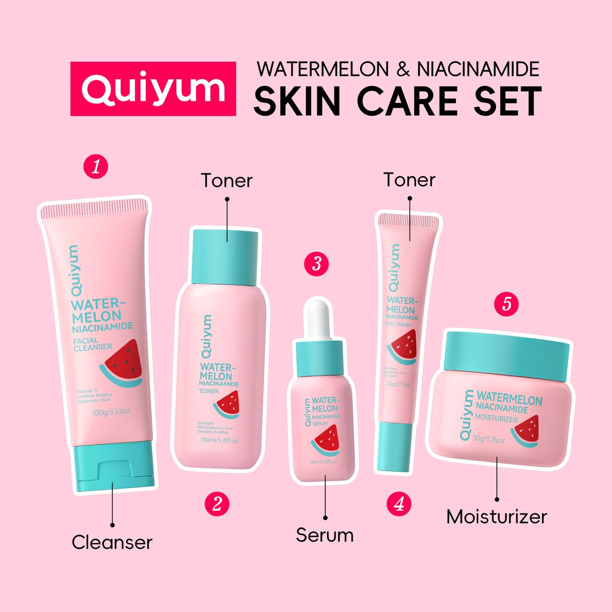 QUIYUM Skincare Set displayed with vibrant packaging