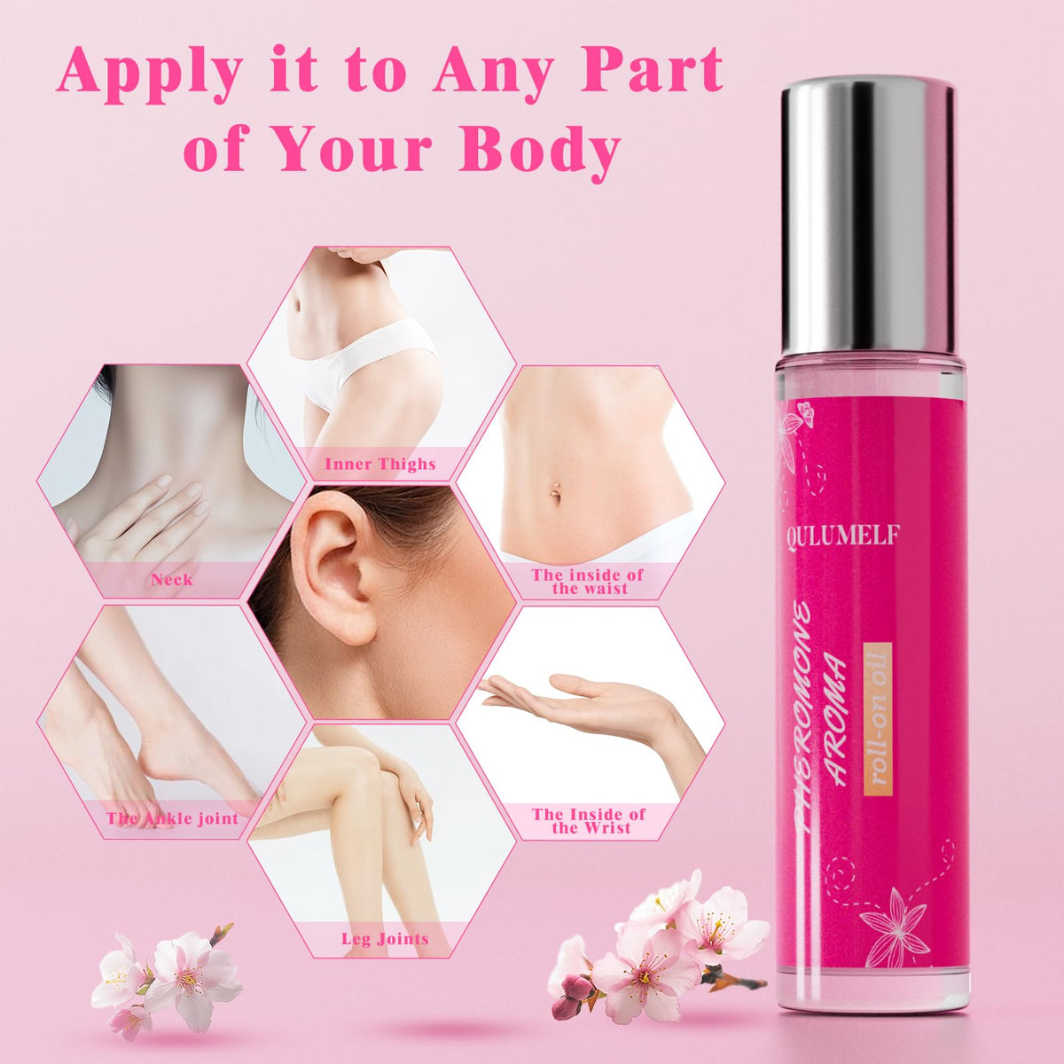 QULUMELF Pheromone Perfume on a vanity with other beauty products