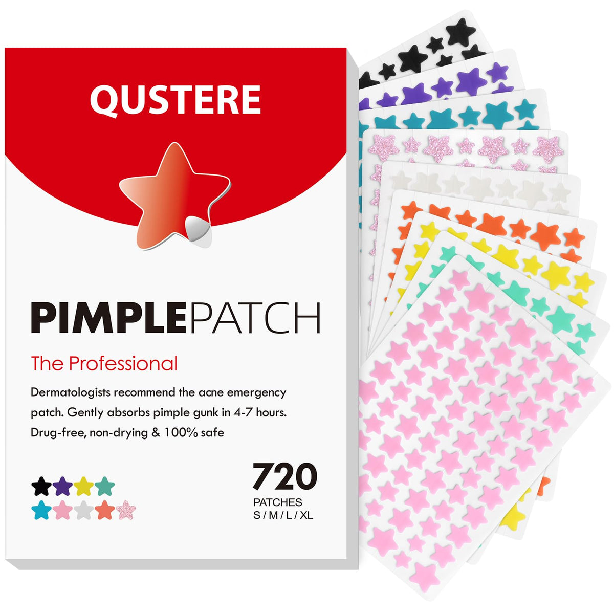 QUSTERE Pimple Patches assorted colours and sizes pack front view