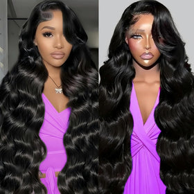 QZOQZO 28 Inch Body Wave Lace Front Wig front view